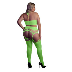 Ouch! Glow Ensemble Bustier Dos nu et Porte-Jarretelles 2 Pièces Vert Fluo